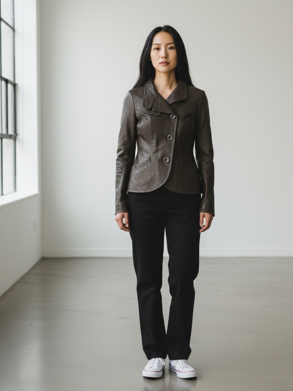 NWT Soia & Kyo Serena Leather Jacket Olive Green Size Large Vintage